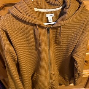 L.L. Bean Caramel Brown Waffle-Knit Zip Hoodie’s waffle texture